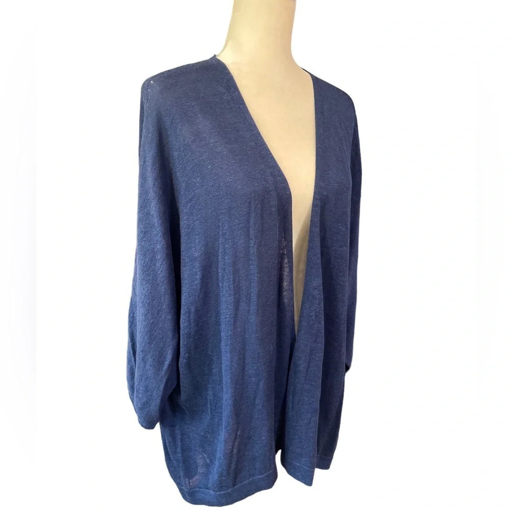 J. Jill Plus Size Linen Rayon Blend Open Front Cardigan Women's 4X Batik Blue
